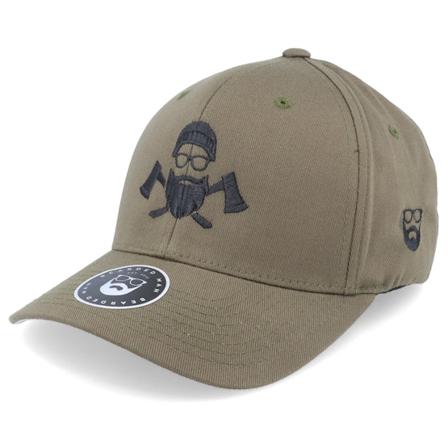 Bearded Man - Grønn flexfit Caps - Wild Life Axe Logo Olive Flexfit @ Hatstore