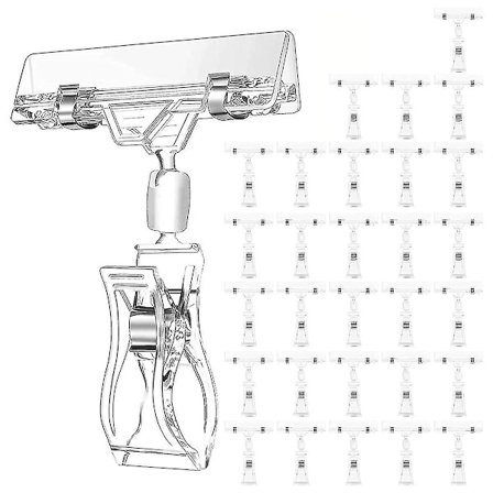 30 stk. Etiketholdere Skiltclips, Klare Drejelige Skiltclips, Vareskilt Display Clip, -YuJia