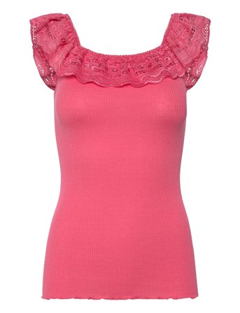 Rosemunde Silk Off Shoulder Top W/ Lace - Pink - XL
