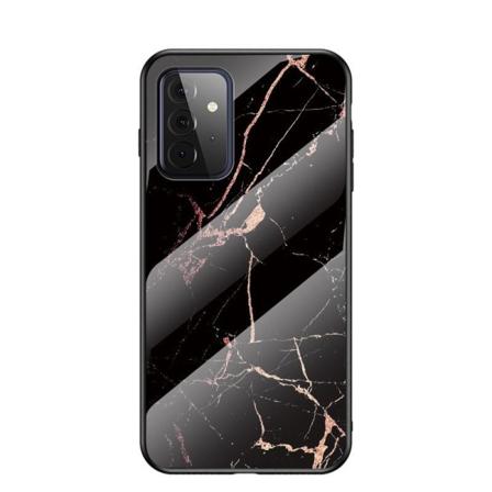 Samsung A72 5G Marble Shell 9H hærdet glasbagside Sort/guld glas Black