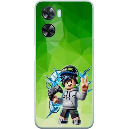 Kompatibelt Mobildeksel til OnePlus Nord N20 SE Roblox-inspirert gamerfigur med headset, håndkontroll og energiske effekter mot grønn bakgrunn