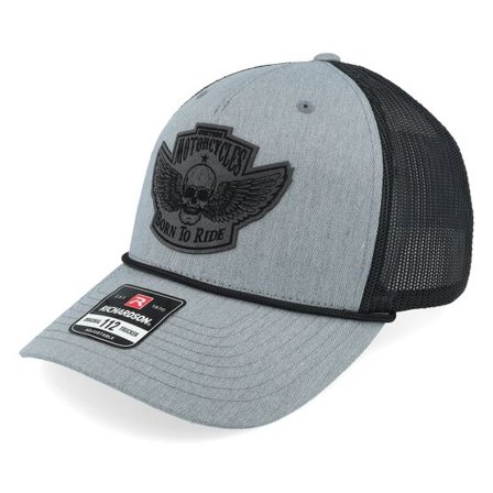 Born To Ride - Grå trucker Keps - Custom Motorcycles Patch Heather Grey/Black Rope @ Hatstore
