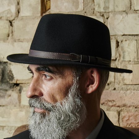 Flavio Zwarte Moda Fedora met Platte Rand voor mannen - Fedora hoeden