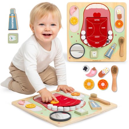 Mamabrum Montessori tandlægebræt med tænder, spejl og smage