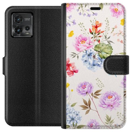 Kompatibelt Plånboksfodral till Motorola Motorola Moto G72 Floralt mönster med handmålade blommor, fjärilar och insekter i romantisk skandinavisk