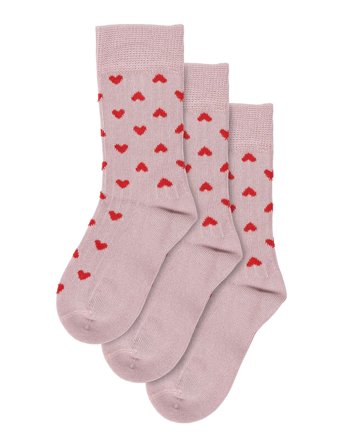 minipop Minipop Bamboo Heart Socks 3 Pack - Pink - 19/22Y