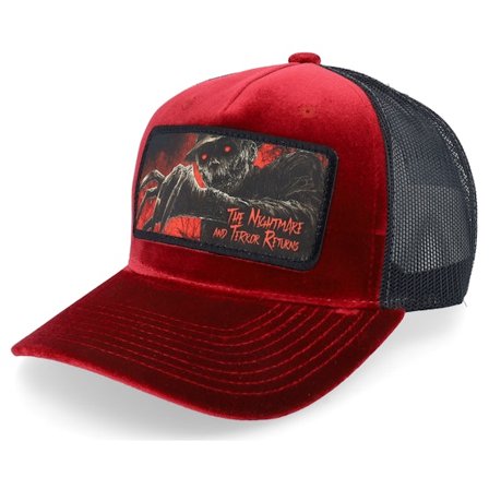 Scenes - Rot trucker Cap - Terrror & Nightmare Velvet Red/Black A-frame Trucker @ Hatstore