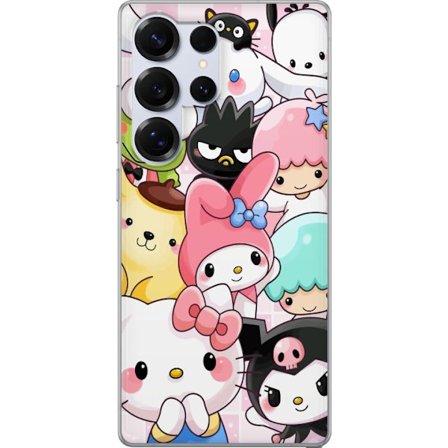 Kompatibelt Mobildeksel til Samsung Galaxy S25 Ultra Tett mønster av søte figurer med store øyne i ulike farger og uttrykk med LABUBU-tekst