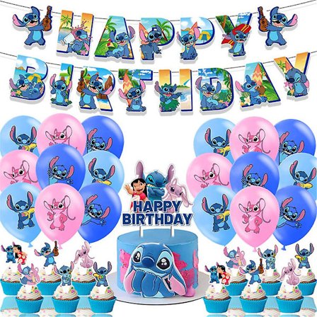Stitch & Lilo Festpynt Dekorationer Balloner Kage Topper Bannere Sæt (FMY)