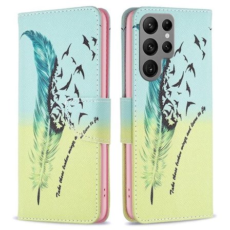Wonderland Samsung Galaxy S24 Ultra flip-etui - Fjær Og Fugler