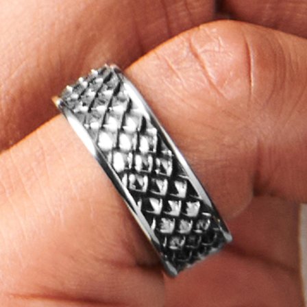Steel and Black Dragon Scale Ring for Men - Steel rings
