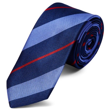 Corbata de 6 cm de seda azul marino con rayas azules y rojas para hombres - Corbatas estampadas