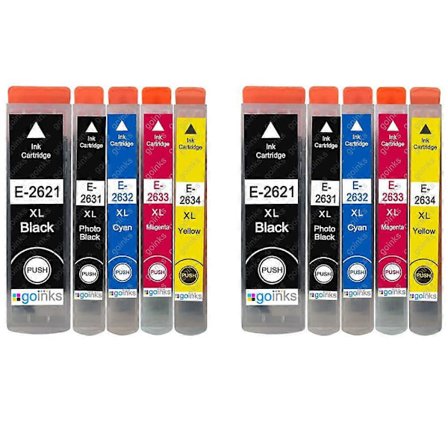 Uusi 2 kappaleen pakkaus, jossa 5 mustepatruunaa korvaavat Epson T2636 -sarjan (26XL-sarja) Yhteensopiva/Ei-OEM Go Inksiltä (10 mustepatruunaa)