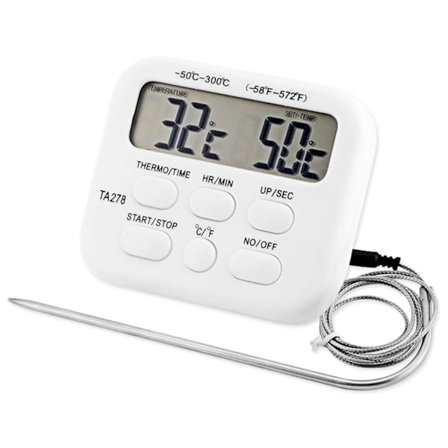 Steaktermometer, magnetisk bagside og stativ for problemfri overvågning, -50 °C til 300 °C område, 99 timer 59 minutter 59 sekunder timing, til