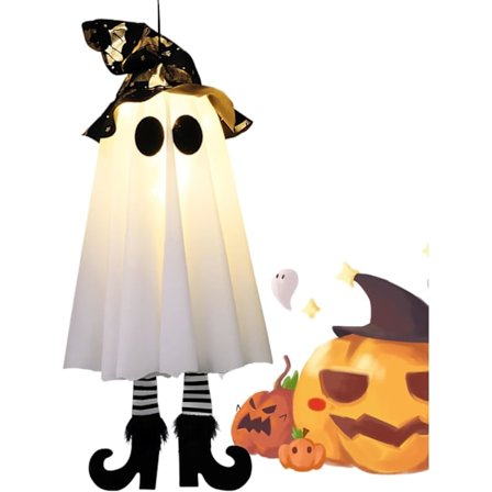 Halloween Spøgelseslampe, Udendørs Hængende Spøgelsesvedhæng Dekoration Lampe, Oplyste Halloween Ornamenter til Have, Græsplæne, Verandaer, Terrasse 