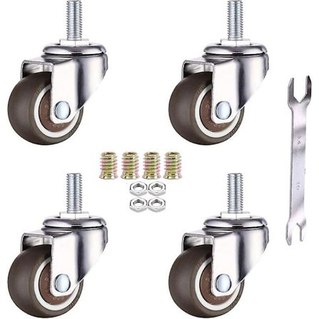 4 kpl Huonekalujen Pyörivät Rullat - M6 X 15mm - 25mm Kierteellä - Pehmeä Kumi - TPE-Kierre - Mini Huonekalujen Rullat (25mm) (FMY)