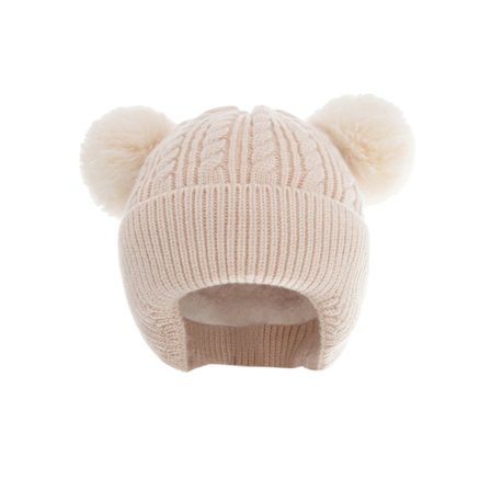 Stickad mössa för barn, varm fleece-mössa för bebis (beige)