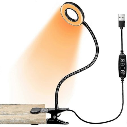 Skrivebordslampe, Fleksibel Svanehals Klemmelampe, Strømbesparende USB Læselampe 3 Farvetilstande
