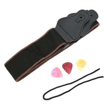 Guitarrem Akustisk Elektrisk Bas Ukulele Bælte Justerbar Bred PU Læder 3 Plektre (Brun)