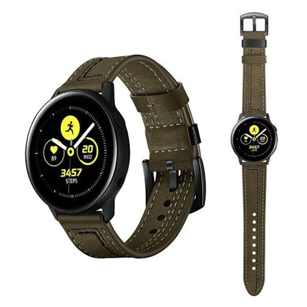 Samsung Galaxy Watch Active klockarmband i äkta läder med stygn - Grön