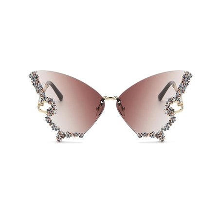 Luksus Diamant Sommerfugl Solbriller til Kvinder Vintage Rammeløse Overdimensionerede Rhinestone Bling Solbriller