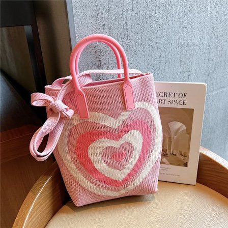 Fashion Knit Handbag Women Tote Shoulder Bag Heart Color Contrast Female Crossbody Bag Portable Ladies Beach Handbag ShoppingBag