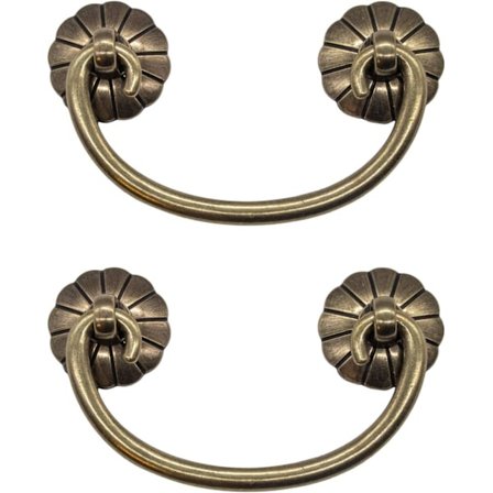 Set med 2 antika fällbara möbelhandtag, lådhandtag, för garderober, byråer, antik design i bronsmässing, 95 x 51 mm