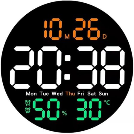 Vækkeur Væg Ur 10" Digital Væg LED Stort Display Rundt Vækkeur - med Fjernbetjening