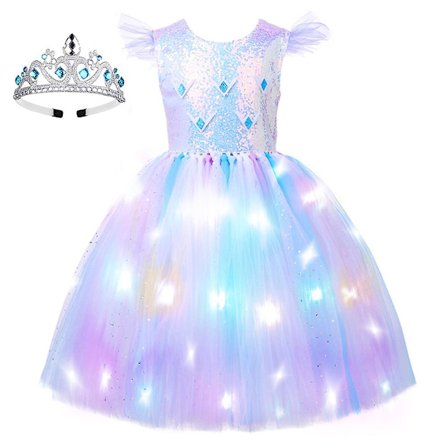 Prinsesse Tutu Jenter Led Glow Frozen Elsa Prinsesse Kjole Flygende Erme Kjole For Halloween Kostyme(110cm)