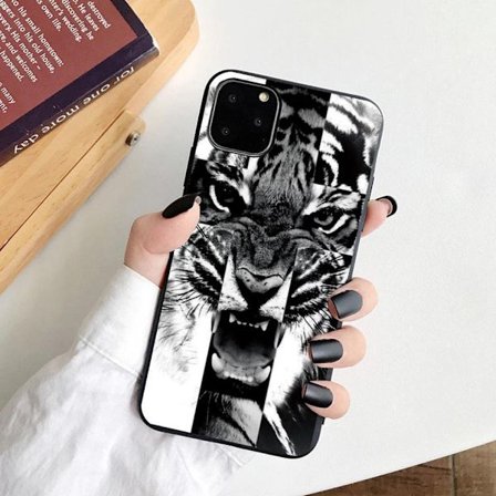 iPhone 13 Pro Max Mini skal tiger svart vit silikon