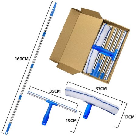 1,6 m vindusvasker med langt håndtak, 35 cm nal og 37 cm nalkombinasjonssett, profesjonelt rengjøringssett for vinduer