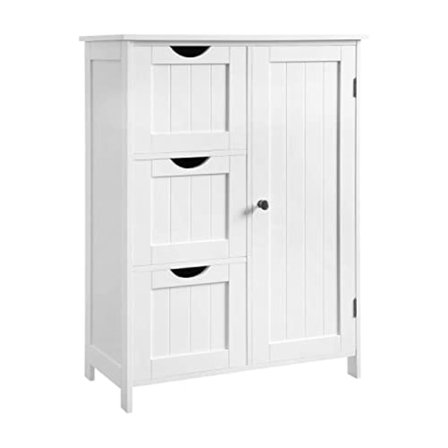 Vasagle badeværelsesskab, gulvskab med 3 store skuffer, hvid