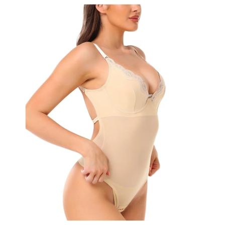 GUUDIA Thong Bodysuits Öppen gren Djup V Shapewears Backless Wedding Shapewear Bygel Jumpsuit Fajas Colombianas Seamless Beige XXL