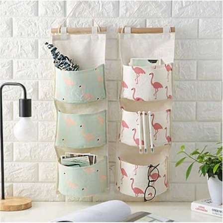 Seinälle ripustettava säilytyspussi 2 kpl, pellavainen ripustettava säilytysjärjestäjä, oven yläpuolinen säilytys 3 taskua säilytyspussi 