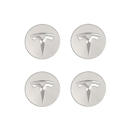 Passer til Tesla Tesla Model 3 Navkapsel Logo - Sølv Sølv Logo (blank) (fire pakker)