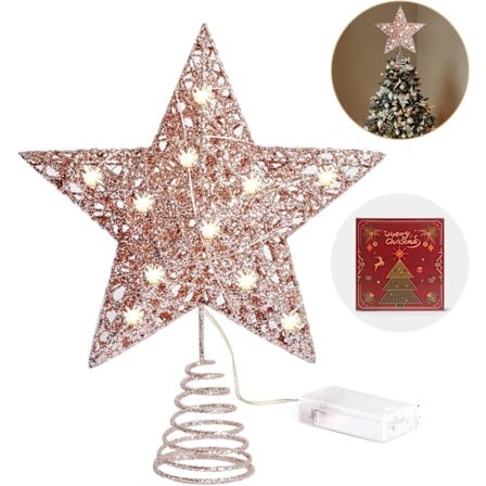 10 tum stor julgransstjärna, roséguld julgransprydnad, 20 LED-lampor, julgransdekoration