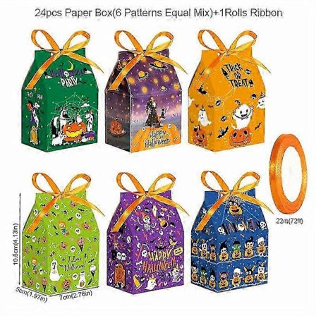 24 Halloween Godisaskar Formade Som Hus med Band för Bus-eller-Godis-Gåvor och Festpresenter