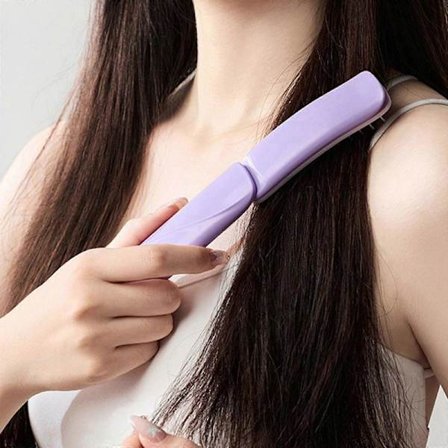 Sammenleggbar kam med innebygd speil og myk børste for kompakt oppbevaring og skånsom behandling av hodebunnen, lilla [HK]