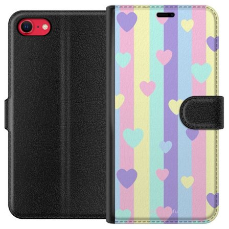 Yhteensopiva Lompakkokotelo Apple iPhone SE (2022) Pastelliraitoja pinkissä, keltaisessa, violetissa ja sinisessä, joissa on hajallaan pehmeitä kawaii
