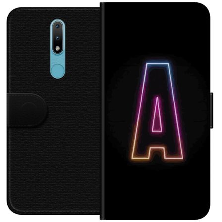 Kompatibel Tegnebogsetui til Nokia Nokia 2.4 Minimalistisk neonbogstav A i regnbuefarvet lys mod sort baggrund i moderne typografisk stil