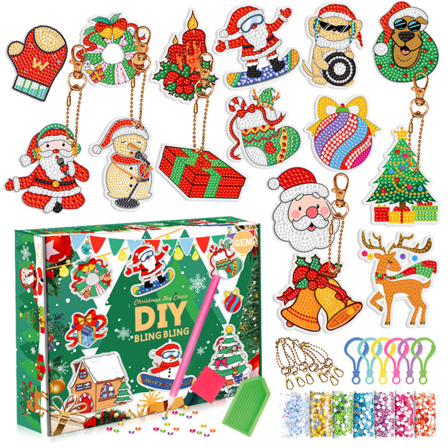 15st Diy Diamantmålning Jul Nyckelring Broderi Hänge