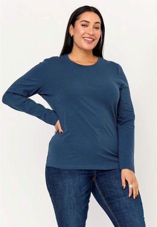 Cellbes of Sweden - Långärmad trikåtopp i ekologisk bomull - mörkblå - för damer - 58/60