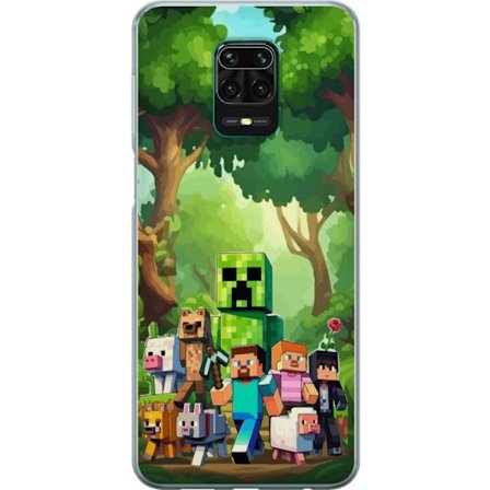 Yhteensopiva Puhelinkuori Xiaomi Redmi Note 9 Pro Jämäkkä pikselöity pelimaailma, jossa vihreät hahmot ja eläimet rehevässä metsäympäristös