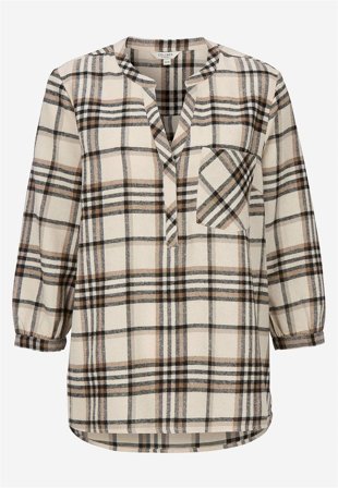 Cellbes of Sweden - Blus i flanell med bröstficka - beige / rutig - för damer - 50/52