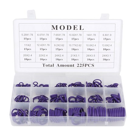 225 stk. O-ringsæt i gummi med UV-beskyttelse til AC-rørforbindelse, kold kompressorforsegling