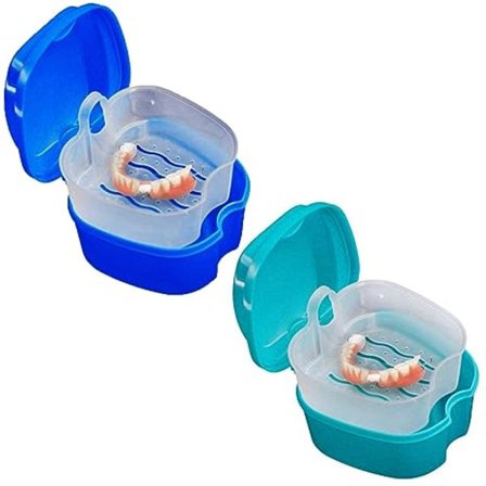 2-pak Farve Tandprotese Bad Etui Kopholder Opbevaringsboks med Filter