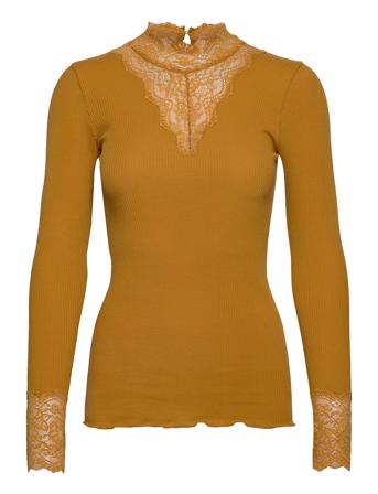 Organic T-Shirt Turtleneck W/Lace T-shirts & Tops Long-sleeved Gul Rosemunde