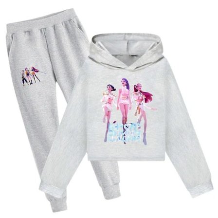 (pow yeah!) K-Pop Demon Hunters-hettegensere for jenter, genser for barn, gensere, bukser, antrekksett 03 _b Grå 170