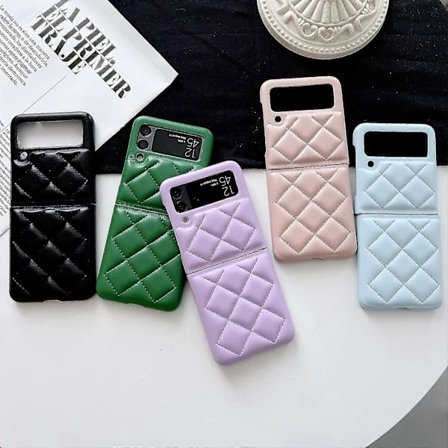 Rombmönstrat skal kompatibelt med Samsung Galaxy Z Flip 4, stötsäkert skyddande fodral i PU-läder