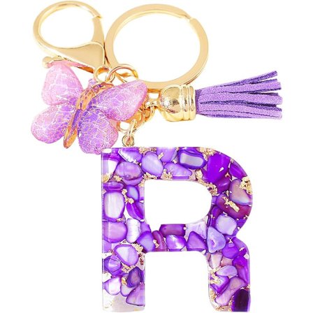 Initial R Bokstav med Dusk Nøkkelringer Harpiks Søt Bilnøkkelholder for Veskeberlokker Kvinner